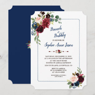 Burgunder Blumen Navy Blau Rahmen Brautparty Einladung