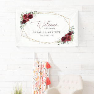 Burgunder Blumen, Rote Blumen, Hochzeitsbegrüßung Banner