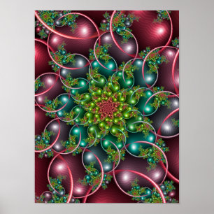 Burgunder Blumen-Spirale Poster