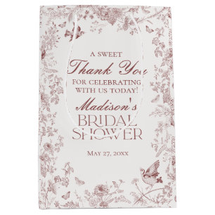 Burgunder Blumen Toile De Jouy Braut Dusche Gesche Mittlere Geschenktüte