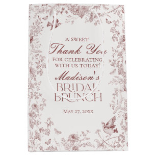 Burgunder Blumen Toile de Jouy Hochzeitsbrunch Ges Mittlere Geschenktüte