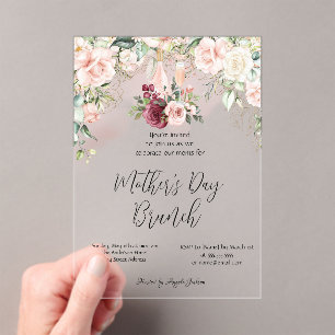 Burgunder Blumen Wein Muttertags-Brunch-Einladung Acryleinladungen