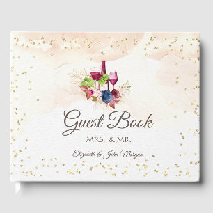 Burgunder-Blumen-Weinprobe-Wasserfarben-Hochzeit Gästebuch
