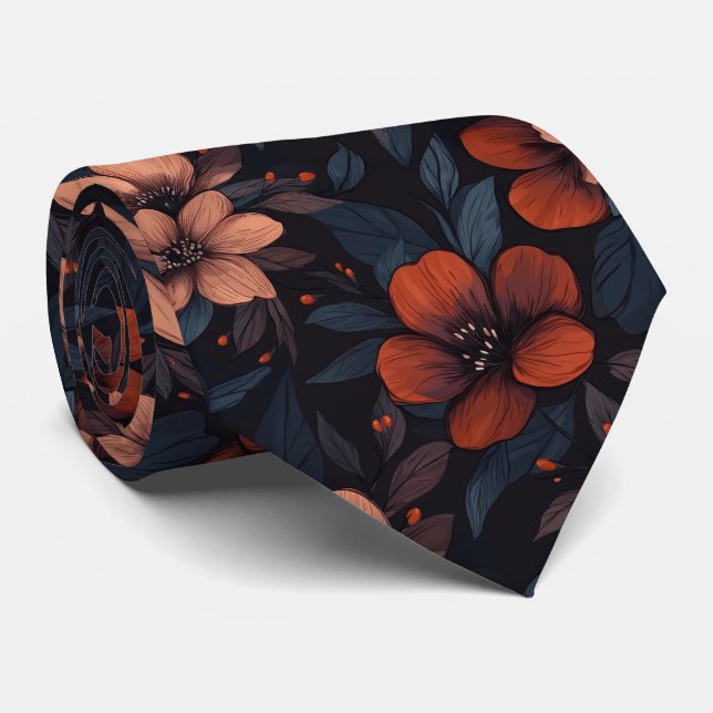 Burgunder Blumendesign blühende Blumen Krawatte (Gerollt)