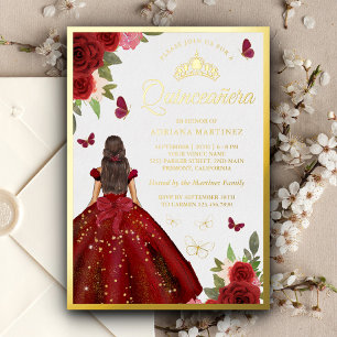 Burgunder Blumenkleid Schmetterling Quinceanera Go Folieneinladung