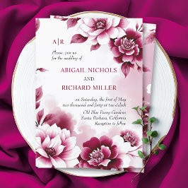Burgunder Blumenrahmen und Aquarellwasser Hochzeit Einladung