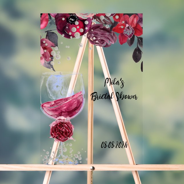 Burgunder Blumensträuße Brautdusche Einladung Acrylschild (Neutral)
