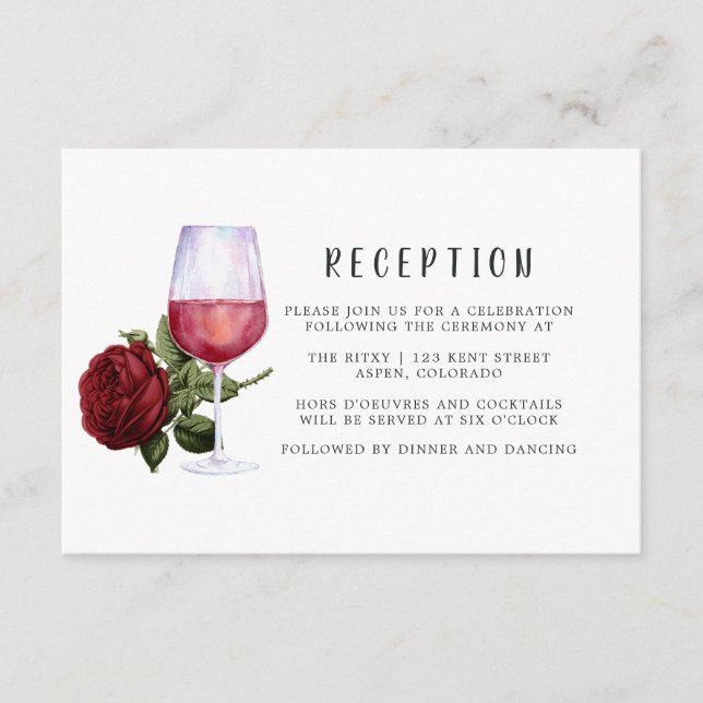 Burgunder Blumenwein Degustation Hochzeitsempfang Begleitkarte (Vorderseite)