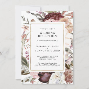 Burgunder Boho Blumen Hochzeitsempfang Einladung