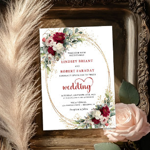 Burgunder Boho Chic Goldene Hochzeitseinladung Einladung