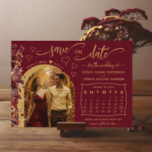 Burgunder Boho Wildblumen Foto- & Kalender-Hochzei