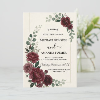 Burgunder-Botanische Hochzeitsschrift Elegante Ros Einladung
