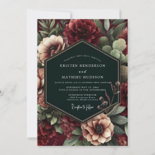 Burgunder Botanische Stimmungs Hochzeit Einladung