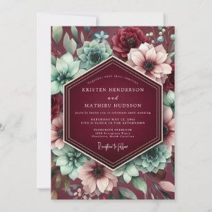 Burgunder Botanischer Traumhochzeit Einladung