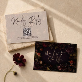 Burgunder Botanisches Florales QR Code RSVP Karte