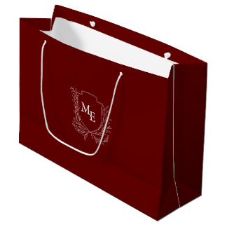 Burgunder botanisches Wappen-Monogramm-Hochzeit Große Geschenktüte