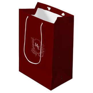 Burgunder botanisches Wappen-Monogramm-Hochzeit Mittlere Geschenktüte