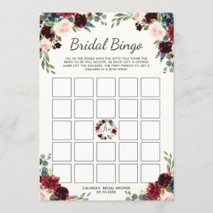 Burgunder Bouquet  Brautparty Bingo Game Einladung