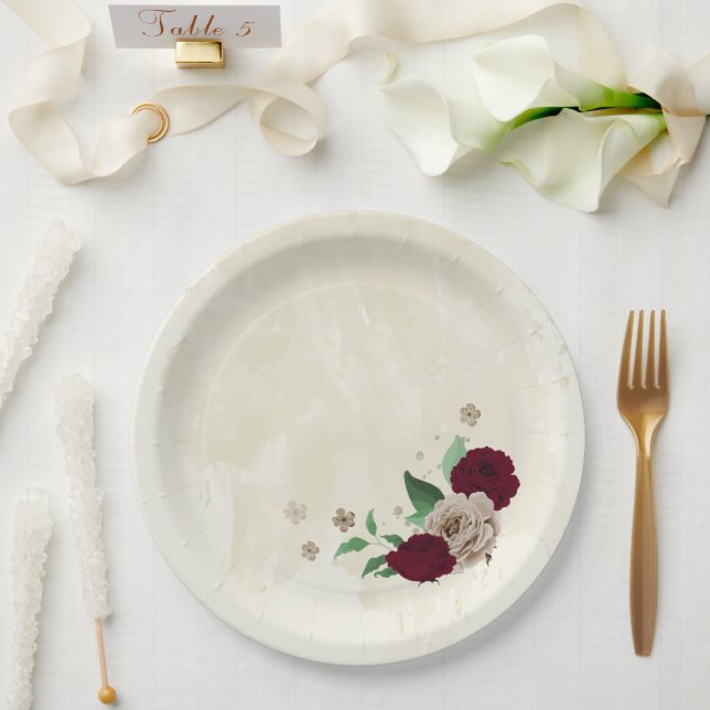 Burgunder Champagner Blume Hochzeit Pappteller (Hochzeit)