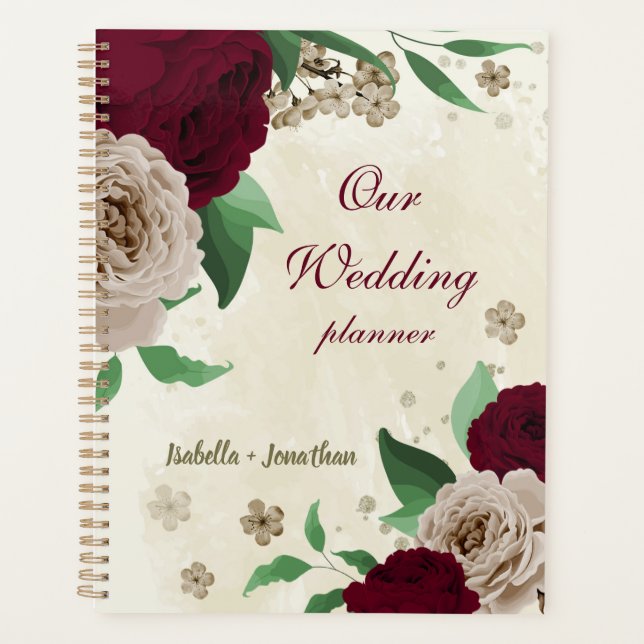 Burgunder Champagner Blume Hochzeit Planer (Vorderseite)
