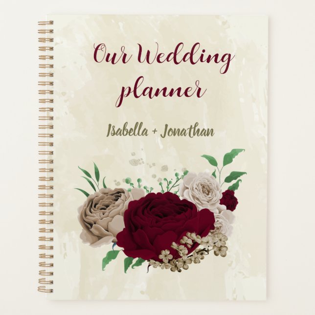 Burgunder Champagner Blume Hochzeit Planer (Vorderseite)