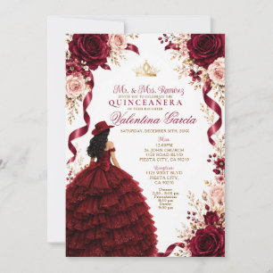 Burgunder Charra Quinceañera Rüschenkleid Einladung