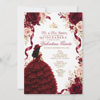 Burgunder Charra Quinceañera Rüschenkleid Einladung