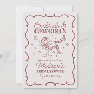 Burgunder-Cocktail und Cowgirl-Rodeo-Brautjungfern Einladung