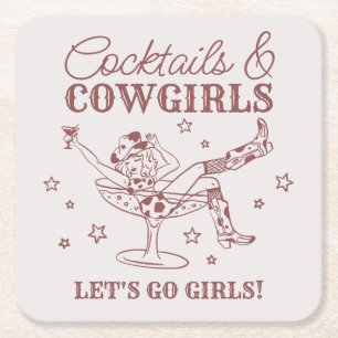 Burgunder-Cocktails und Cowgirls-Rodeo-Junggeselli Rechteckiger Pappuntersetzer