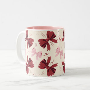 Burgunder Coquette-Schleifenmuster Zweifarbige Tasse