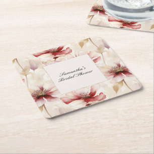 Burgunder-Creme-Blumen-Brautjungfernparty Rechteckiger Pappuntersetzer