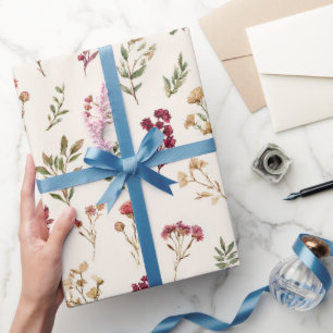 Burgunder-Creme-Blumen-Geburtstag Geschenkpapier