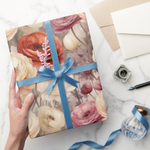 Burgunder Creme Frühlingsblumen Brautparty Geschenkpapier