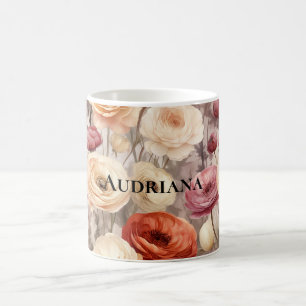 Burgunder Creme Frühlingsblumen   Kaffeetasse