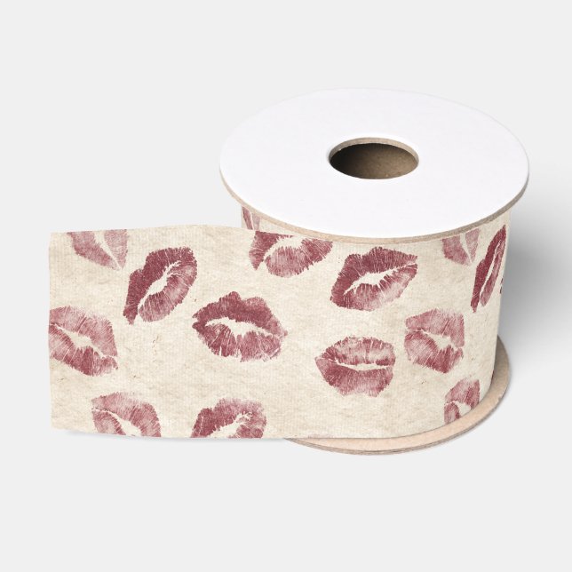 Burgunder Creme Lippen Kuss Brautparty Ripsband (Spule)