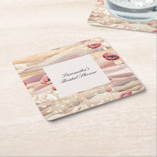 Burgunder Cremé Rouge Florale Hochzeitsparty Rechteckiger Pappuntersetzer