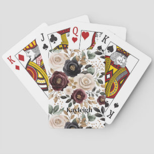 Burgunder Creme Schwarz Floral Spielkarten
