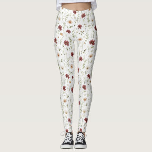 Burgunder-Cremear Blumen Leggings