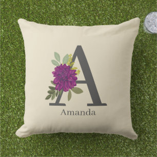 Burgunder-Dahlie-Blumenalphabet-Buchstabe-Monogram Kissen