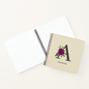 Burgunder-Dahlie-Blumenalphabet-Buchstabe-Monogram Notizbuch