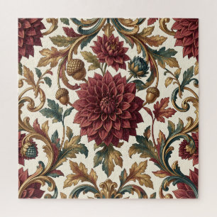 Burgunder-Dahlie Golden Acorn Barock-Blumenmuster