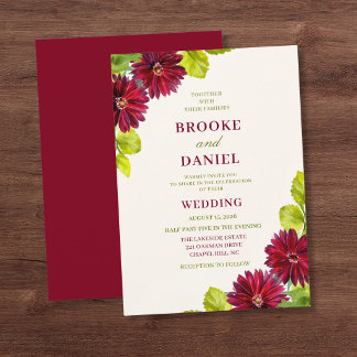 Burgunder-Daisy-Diagonal-Ecken-Hochzeit Einladung