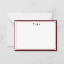 Burgunder dreifache Border Monogramm Notizkarte