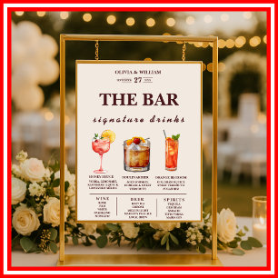 Burgunder Elegante Signature-Drinks Hochzeitsbar-M Poster
