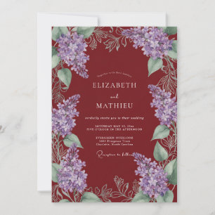 Burgunder Flieder Aquarell Botanische Hochzeit Einladung