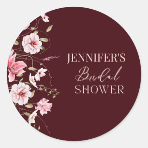Burgunder Floral  Braut in Blüte Junggesellinnen-A Runder Aufkleber