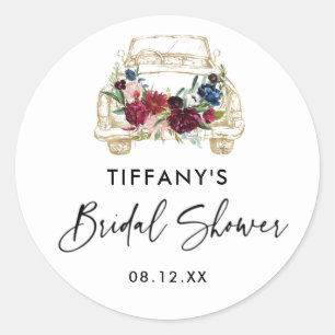 Burgunder Floral Drive By Brautparty Runder Aufkleber