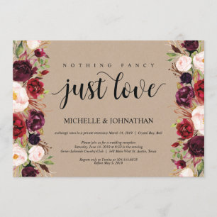 Burgunder Floral Elopement-Empfang Kraft-Einladung Einladung