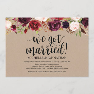 Burgunder Floral Elopement Reception Kraft Einladu Einladung