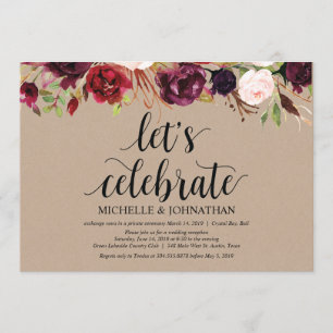 Burgunder Floral Elopement-Rezeption Kraft-Einladu Einladung
